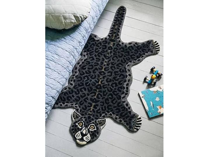 RugVista Leopard Kinderteppich, 100 x 160 cm, Schwarz Niedriger Stapel, Nur chemische Reinigung, Oeko-Tex 100, Ohne gefährliche Chemikalien, Kinderzimmer