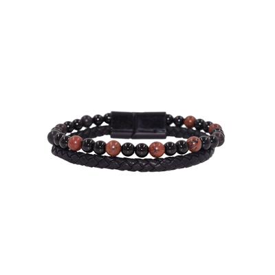 Lederarmband FIRETTI "Schmuck Geschenk Armschmuck Edelsteinarmband Onyx", rot (rot, schwarz, schwarz, rot), Armbänder, Herren, 20cm, Edelstahl Lava Leder, Edelstahl, Lava, Leder, Lederarmband, Made in Germany - mit Onyx, Jaspis