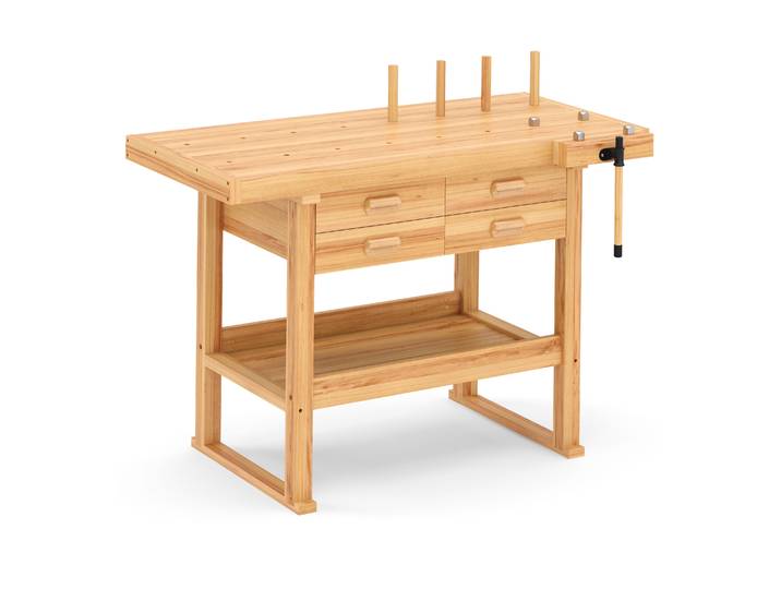 Werkbank mit Schraubstock Holz 152 x 50 cm