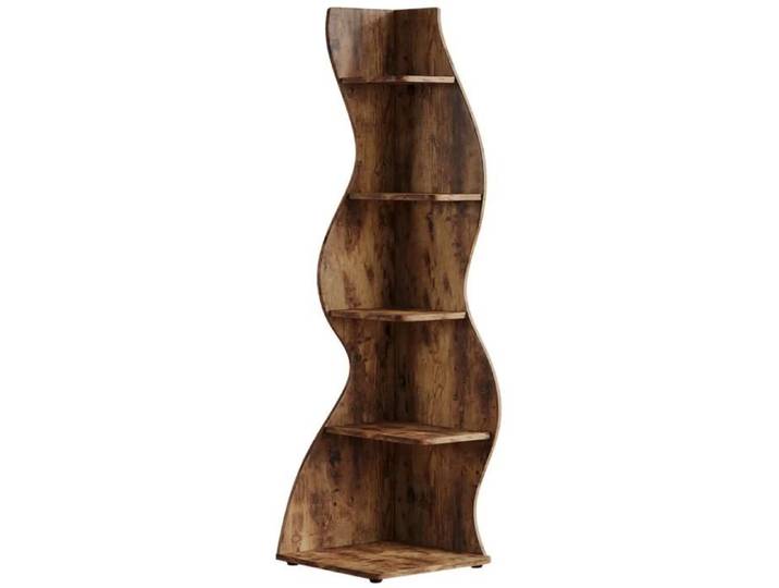 Meuble de rangement d'angle marron rustique étagère 5 niveaux forme vague pour livres et décoration