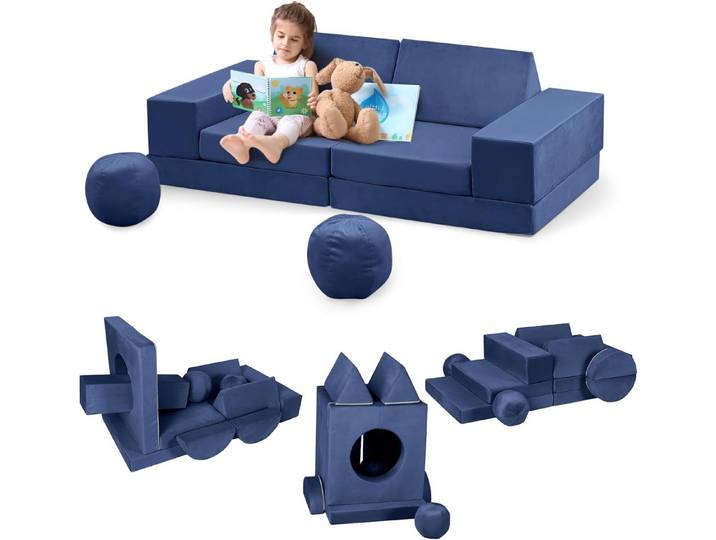 GarveeMore Kindersofa 12-teiliges,modulares Spielsofa für Kinder Förderung Kreativität, Ecksofa für Schlafzimmer- und Spielzimmermöbel zum Schlafen und Lesen