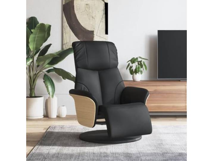IBUQDDV Relaxsessel mit Fußteil Schwarz Kunstleder 360 Grad Drehbar Manuelle Liegefunktion, 360 Grad schwenkbar, robustes Sperrholz und Metall, pflegeleichtes Kunstleder, Tragkraft 110 kg