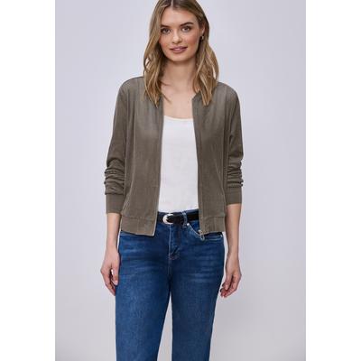Kurzjacke STREET ONE, Damen, Gr. 42, braun (schwarz beige), Stoff, 100% Polyester, unifarben, normal normal, Rundhals, Bündchen, Jacken Kurzjacke, Rundhalsausschnitt