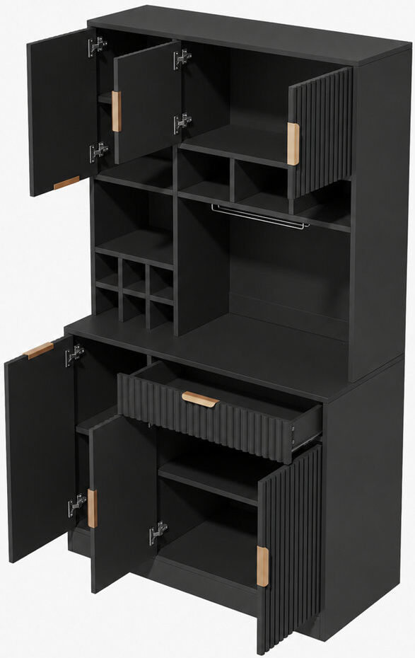 LIFE CARVER 175cm Kitchen cabinet with USB port Black 100cm W X 175cm H X 40cm D