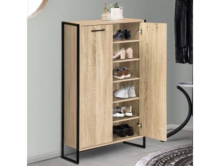 IDMARKET Armoire à chaussures 18 paires LUIS 2 portes design industriel