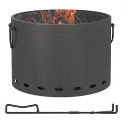 Outsunny Feuerstelle Ø38cm Rauchfrei Holzfeuerschale mit Schürhaken Funkenschutz