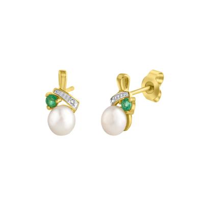 Perlenohrringe FIRETTI "Schmuck Geschenk Gold 333 Ohrschmuck Perle", gold (gelbgold, 333, grün, weiß, grün), Ohrringe, Damen, 6mm, P1 = bei 10-facher Vergrößerung erkennbare Einschlüsse, Diamanten Gelbgold 333 Perlen, Diamanten, Gelbgold 333,...