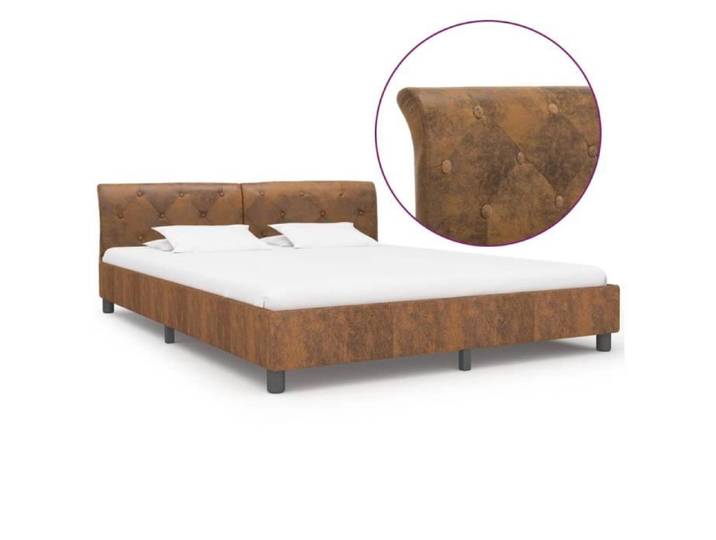 Bon Sommeil Luxus Cadre de lit Marron Similicuir daim 160 x 200 cm avec Desgin franco-européenne 6s8fx0