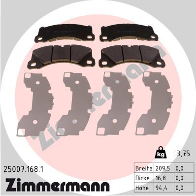 Zimmermann Bremsbelagsatz, Scheibenbremse 250071681 Vorderachse Für Porsche