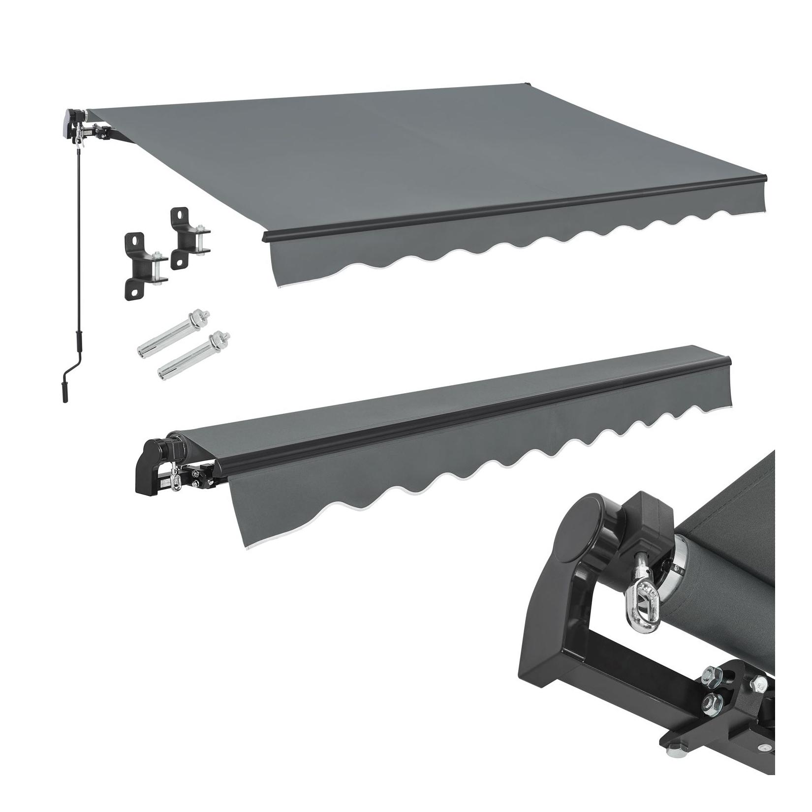 Juskys Markise 400 x 300 cm für Terrasse & Balkon - mit Kurbel & Halterung - Gelenkarmmarkise Grau