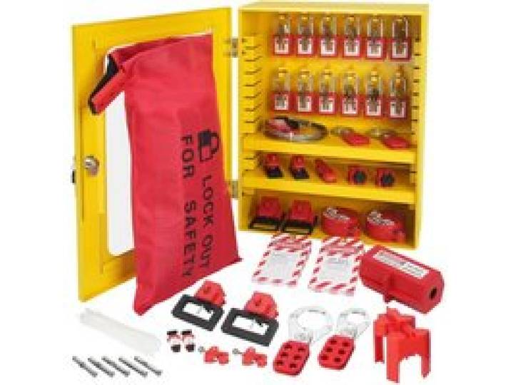 VEVOR Elektrisches Lockout-Tagout-Kit, 59-teiliges Sicherheits-Lockout-Tagout-Set mit Vorhängeschlössern, Haspen, Anhängern, Kabelbindern, Steckerverriegelung, Leistungsschalterverriegelungen