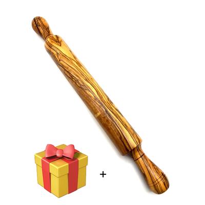 Teigroller OLIVENHOLZ-ERLEBEN "Nudelholz aus massivem Olivenholz", braun, L:42cm Ø:4cm, Massivholz, Teigroller, ergonomische Griffe, angenehmer Halt für müheloses Ausrollen