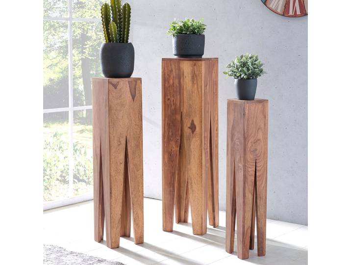 Beistelltisch Set Dekori 3-teilig , Akazie Holz massiv , braun