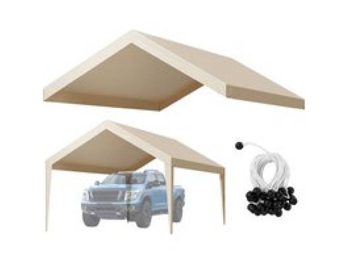 VEVOR Carport-Ersatzdach, 3,65x6,09 m, tragbare Garagenzeltplane, UV-beständige Autounterstandsplane, Carport-Abdeckung mit Ballfangnetzen, Beige, Rahmen nicht im Lieferumfang enthalten