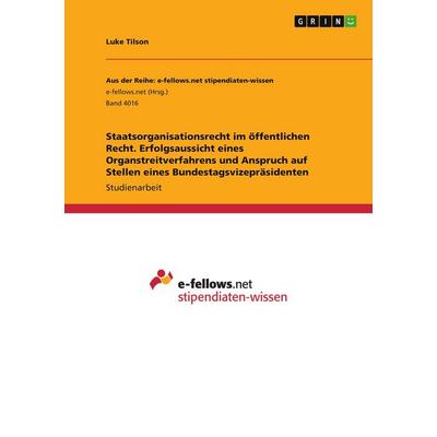 Staatsorganisationsrecht im öffentlichen Recht. Erfolgsaussicht eines Organstreitverfahrens und Anspruch auf Stellen eines Bundestagsvizepräsidenten,