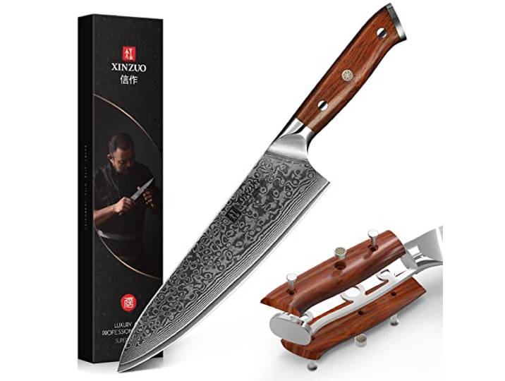 XINZUO 67 Schichten Damaststahl 21cm Kochmesser Scharf Profi Küchenmesser Multifunktions Damaskus Chefmesser für Fleisch,Fisch,Gemüse -Handgeschmiedet Küchenmesser -Ergonomischer Rosenholz Griff