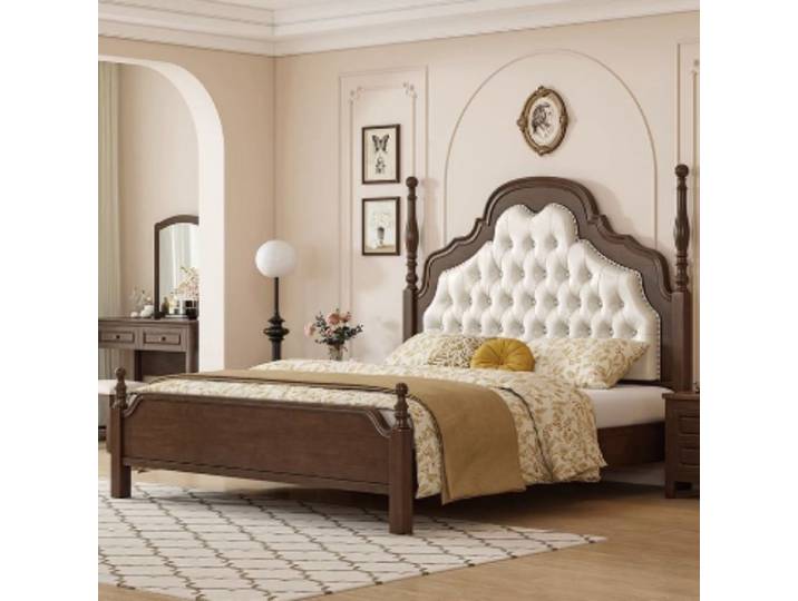 Lit esthétique Queen Size pour lecture, salon rembourré, lit de rangement, chambre à coucher, cadre de couchage, accessoires de maison