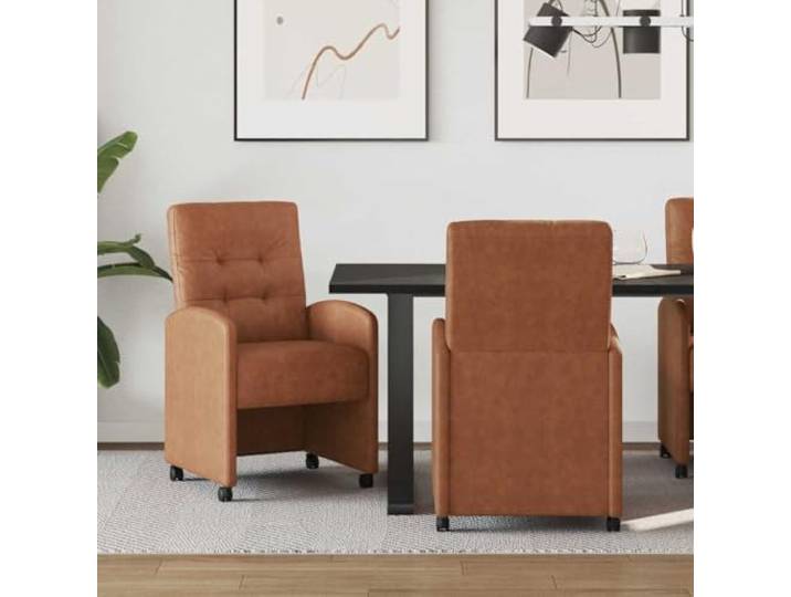 HMDNGOUT Esszimmerstühle mit Rollen 2 STK. Kunstleder Braun Stahlrahmen, Sperrholz, Schaumstofffüllung, ergonomische Rückenlehne, flache Armlehnen, Rollen/Caster, Innenbereich, leicht
