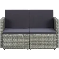 vidaXL 2-Sitzer-Gartensofa mit Auflagen Grau Poly Rattan