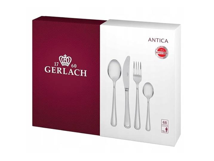 Gerlach Antica Besteck-Set im Koffer 12 Personen Spülmaschinenfest Essbesteck Edelstahl Elegantes Besteck Messer Gabel Löffel Teelöffel Tafelbesteck Kuchengabel Kuchenspachtel Rostfrei 68 Stk