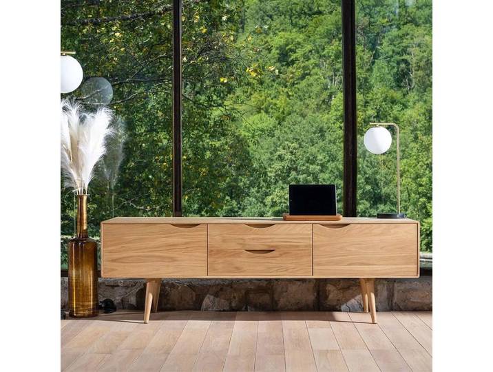Mobello Sideboard Elegante Kommode aus Massiv Eichenholz, Stilvoller Mehrzweckschrank für Zuhause, 160x40x53 cm