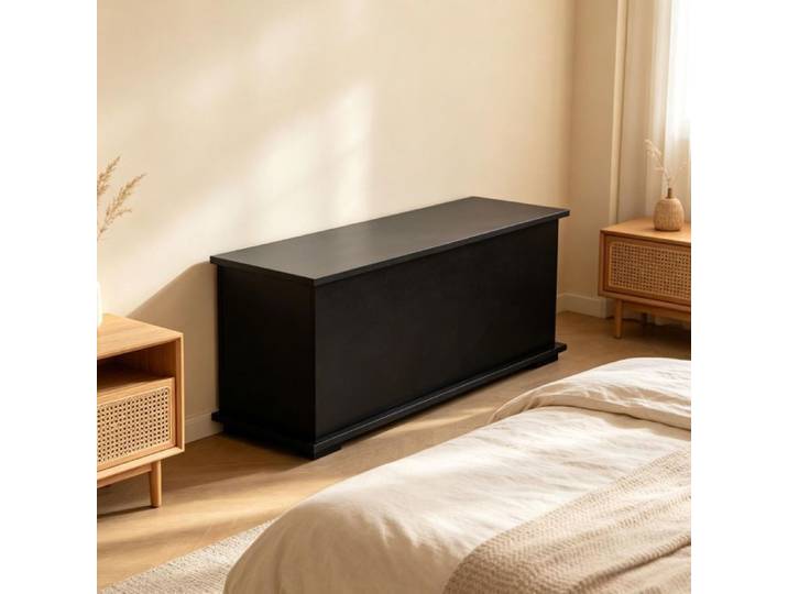 Coffre banc de rangement avec couvercle rabattable noir