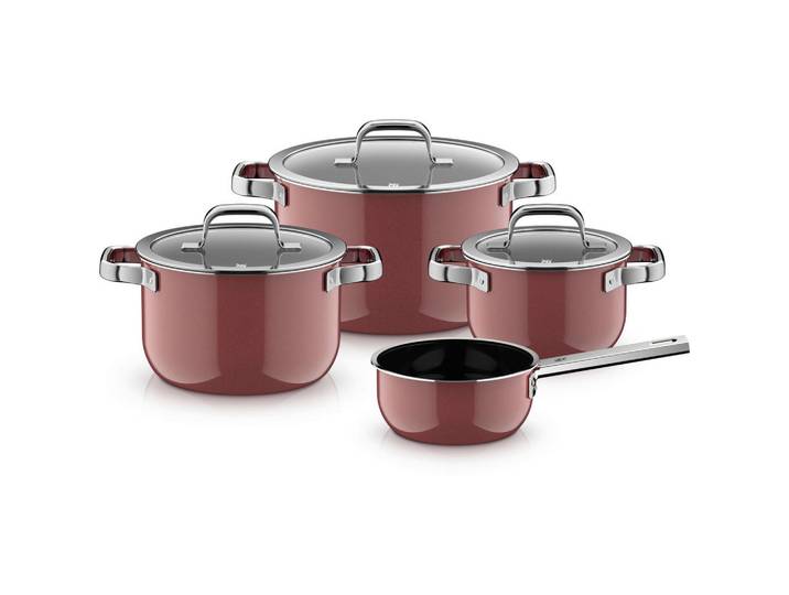 WMF Kochtopfset Fusiontec Mineral, Rosa, Metall, 4-teilig, 30x33x60 cm, Kochen, Töpfe, Topfsets