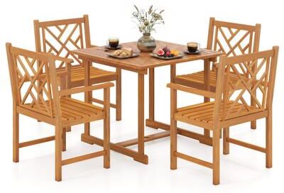 Costway 5-Piece Square Patio Dining Set for 4 with Acacia Table & Armchairs for Outdoor