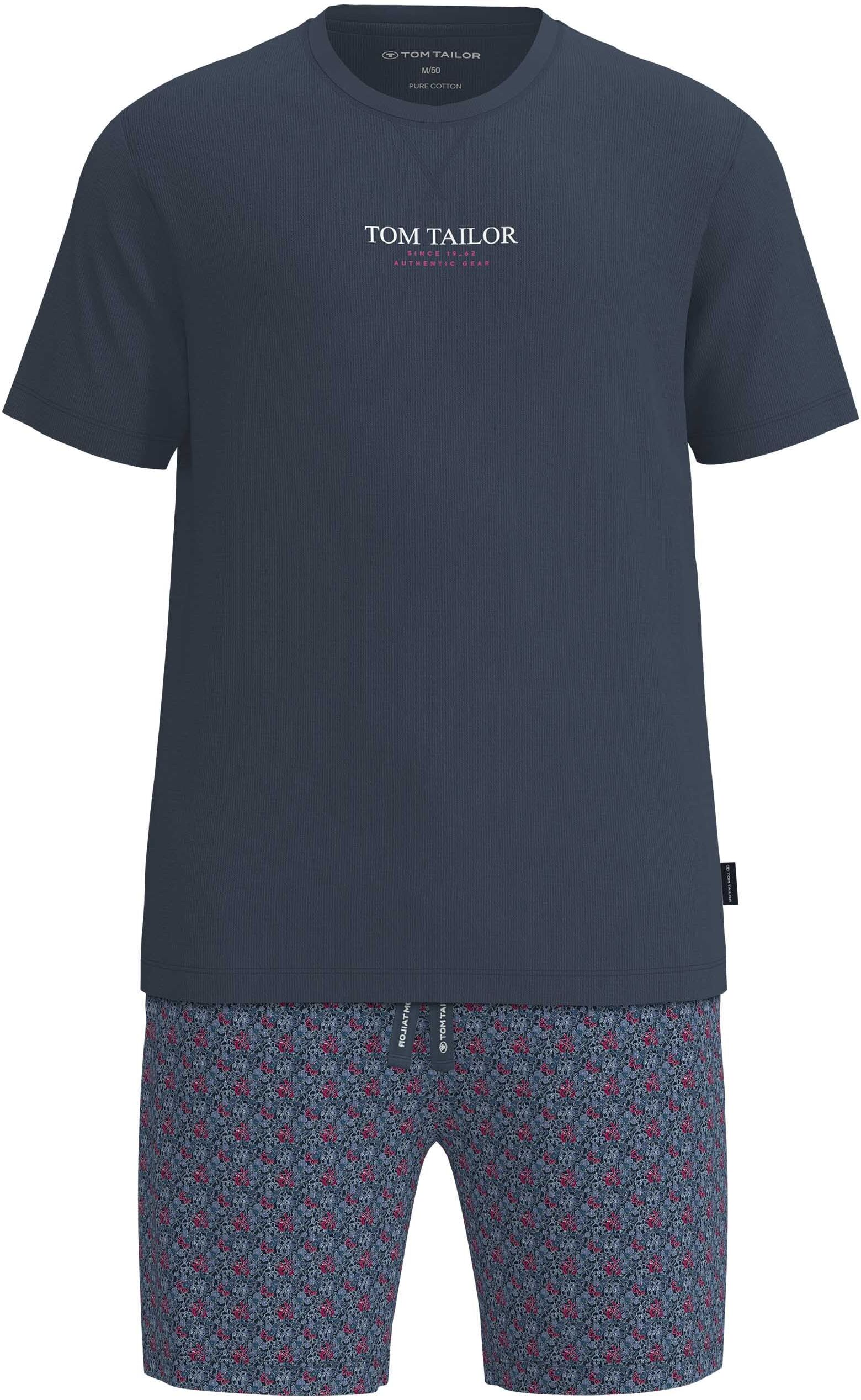 Shorty TOM TAILOR, Herren, Gr. 56, blau, mittel, allover, Single Jersey, Obermaterial: 100% Baumwolle, Homewear-Sets Shorty, aus Baumwolle, Single Jersey Material, für Sleepwear blau, mittel, allover 56