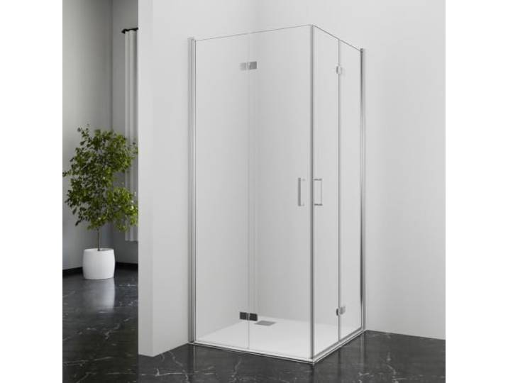 Marwell SHINE SQUARE 90x90x195 cm Duschkabine mit einklappbaren Falttüren Duschabtrennung mit Abperleffekt und hochwertigen Scharnieren Dusche aus Einscheibensicherheitsglas