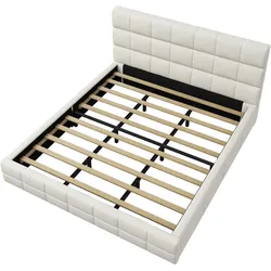 OKWISH Polsterbett Samt Beige 208x186x83,5 cm mit Kopfteil, Liegefläche 180x200 cm