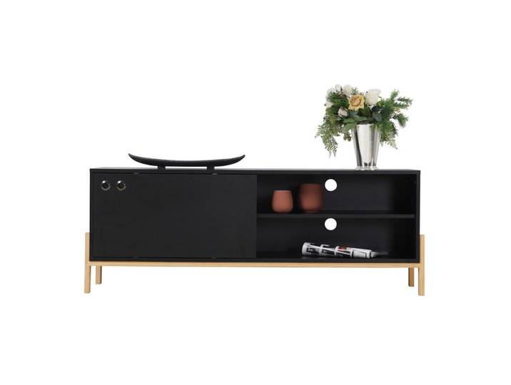 Livetastic Lowboard, Schwarz, Holz, Pinie, 1 Fächer, 140x51.5x35 cm, Wohnzimmer, Wohnwände, Lowboards
