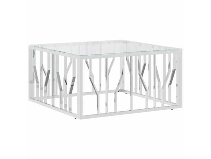 KUTYWEXFM Couchtisch 80x80x40 cm Wohnzimmertisch Glasplatte Silber Moderne Sofaecke im Wohnzimmer aufwerten mit solider Platte aus gehärtetem Glas und Gestell aus rostfreiem Stahl.