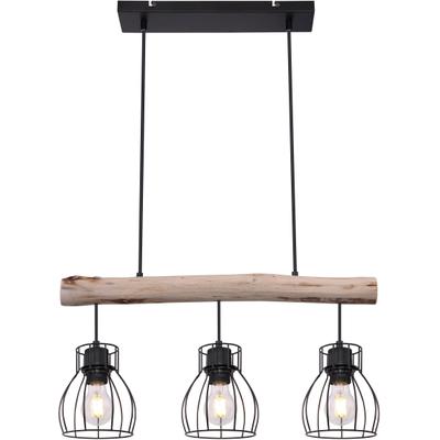 GLOBO LIGHTING Hängeleuchte "MINA", schwarz, 3, H: 140cm, 1 Stk., Leuchten, Wohnzimmerleuchte schwarz/Holz, höhenverstellbar, E27, Hängeleuchte