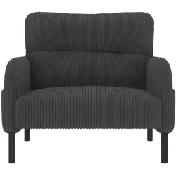 Einzelsessel mit Cordstoff, tiefer Sitz, ergonomische Rückenlehne, Seitentasche, robustes Metallgestell, 60x70 cm, Grau