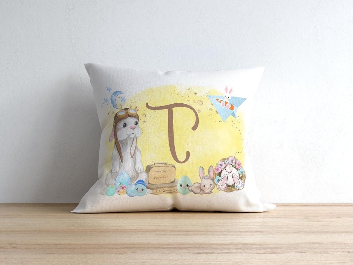 Paashaas Piloot Sierkussen Monogram Kussenhoes Wit 40x40 cm