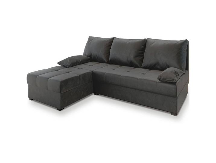 ECKSOFA RITA Grau Plüsch-Stoff mit Schlaffunktion