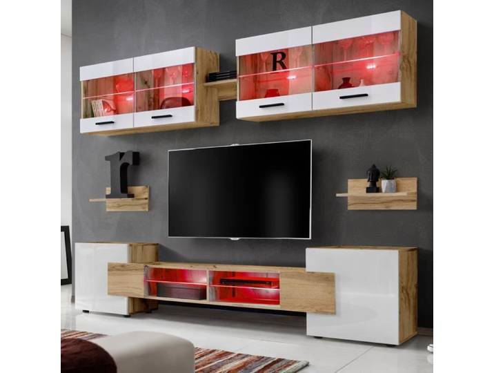Ensembles de meubles TV - Komodee - Foggia - LED RGB - Blanc & Bois Naturel - 6 portes