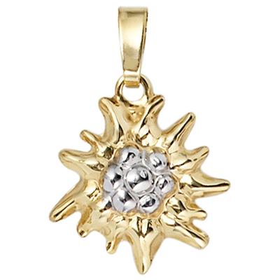 Kettenanhänger JOBO "Anhänger Edelweiß", gold (gelbgold 333), Schmuckanhänger, Damen, Gelbgold 333, Kettenanhänger, 333 Gold bicolor