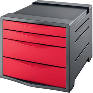 Esselte Schubladenbox 623960, VIVIDA, A4, 4 Fächer, Kunststoff, geschlossen, rot / schwarz