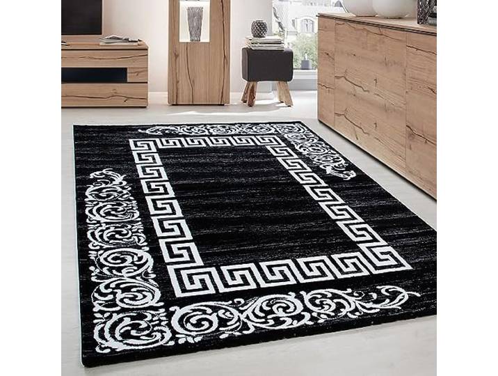 Carpettex Tapis Poils Courts 200x290 cm Méandre Noir Blanc