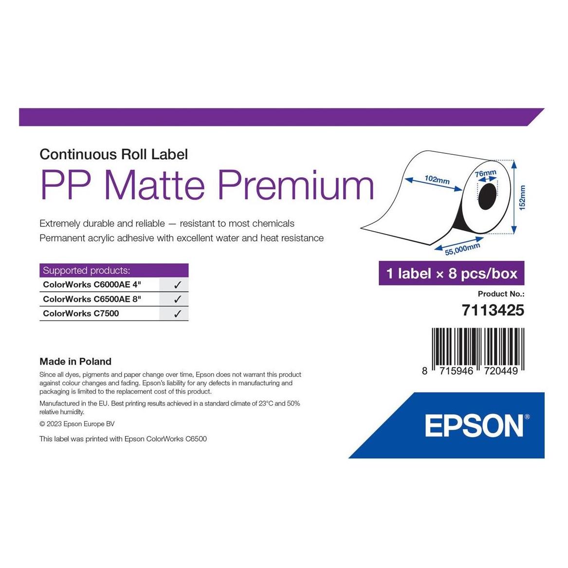Epson Pp Matte Label Prem Continuous (102 mm) (7113425)