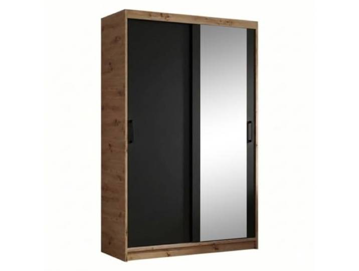 BEAUTY SOFA Kleiderschrank HELA moderner Schiebetürenschrank mit Spiegel, Kleiderstange und Regalböden, für Schlafzimmer, Flur & Ankleidezimmer (Schwarz+Artisan, 120, Zentimeter)