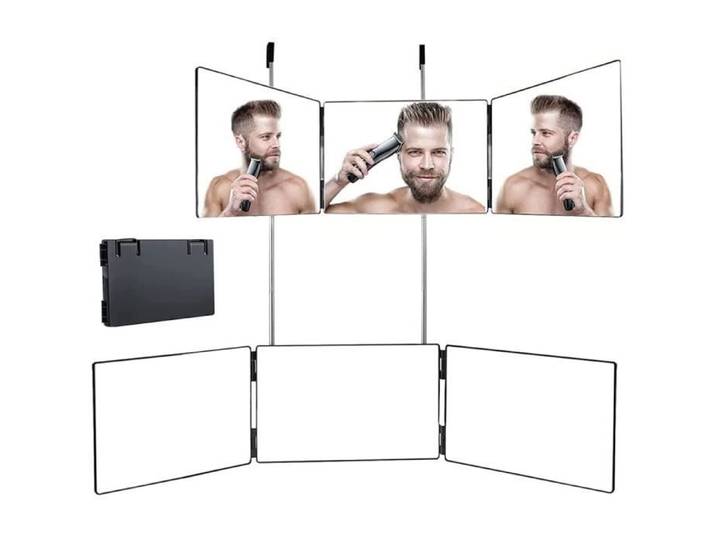 Miroir 3 Faces Coiffure Miroir à Trois Volets Suspendu RéTractable RéGlable Miroir de Douche Miroir de Rasage Miroir 3 Faces M[660]