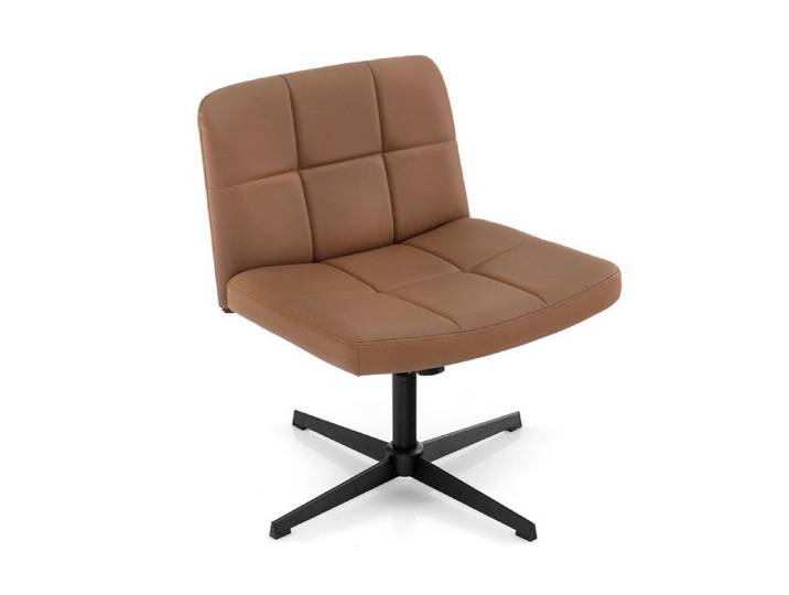 COSTWAY Chaise de Bureau Rembourrée en Cuir PU Pivotante Sans Accoudoirs Réglable en Hauteur 45-58 cm Sans Roulettes Marron