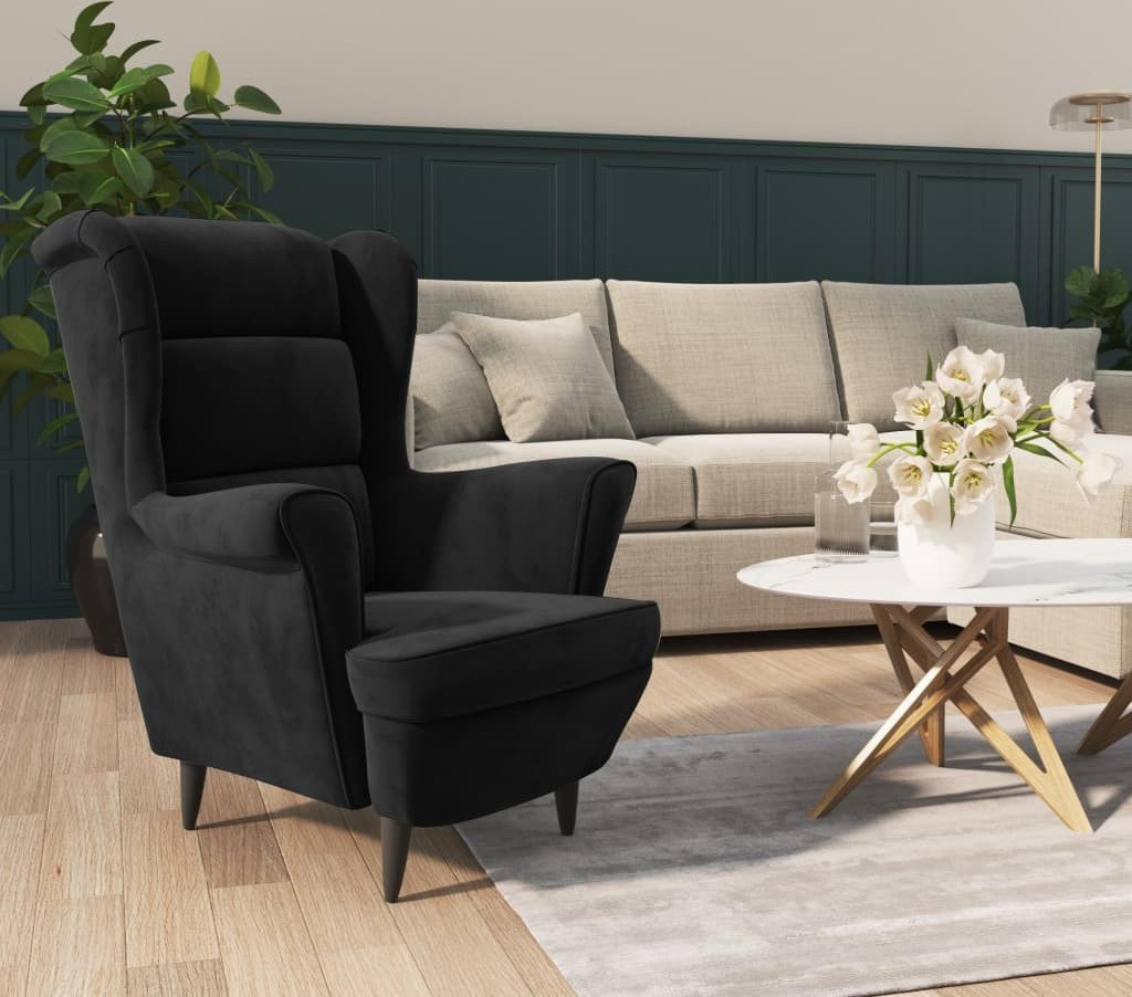 Living Store fauteuil, zwart, fluweel