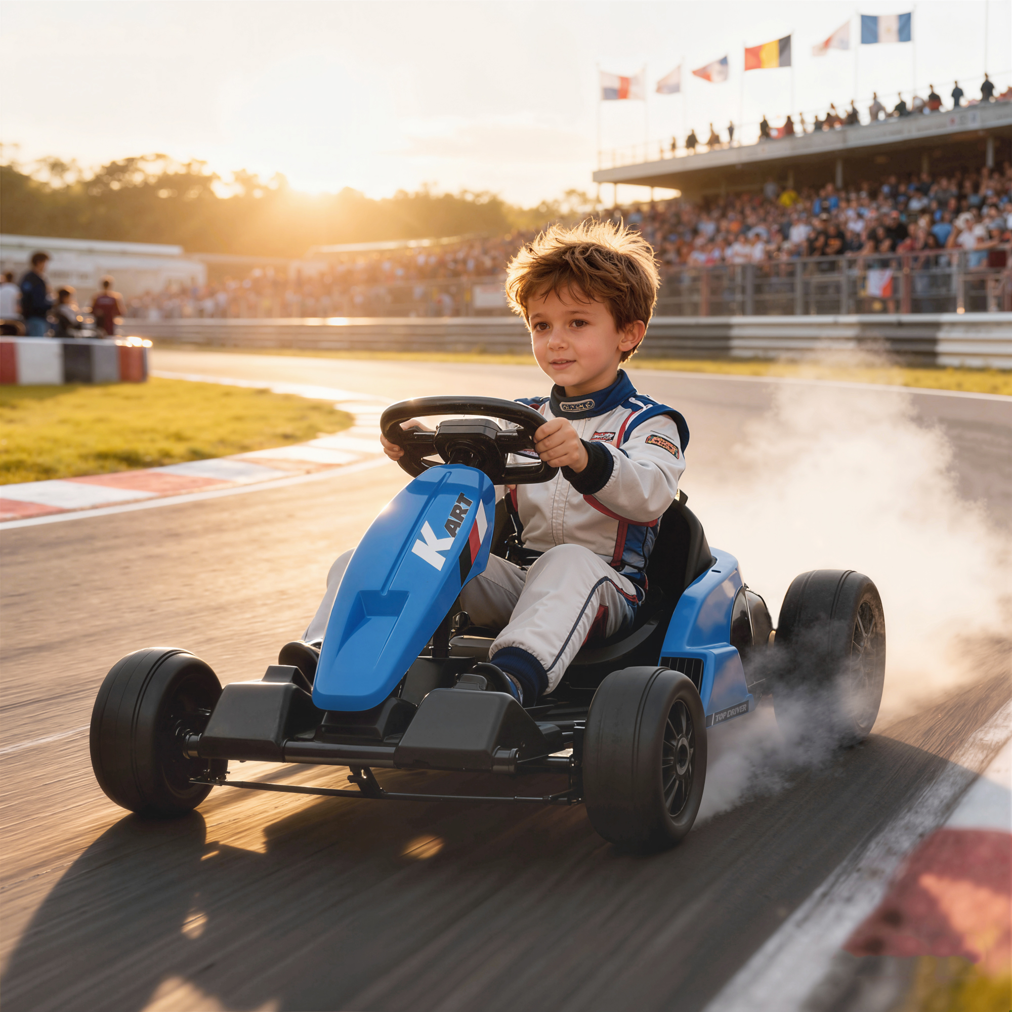 Aiyaplay Go-Kart Elettrico 24V, Modalità Drift, Sedile Regolabile, Cintura di Sicurezza a 5 Punti, Funzione Musicale, Clacson, 6-12 Anni Blu   Aosom Italy