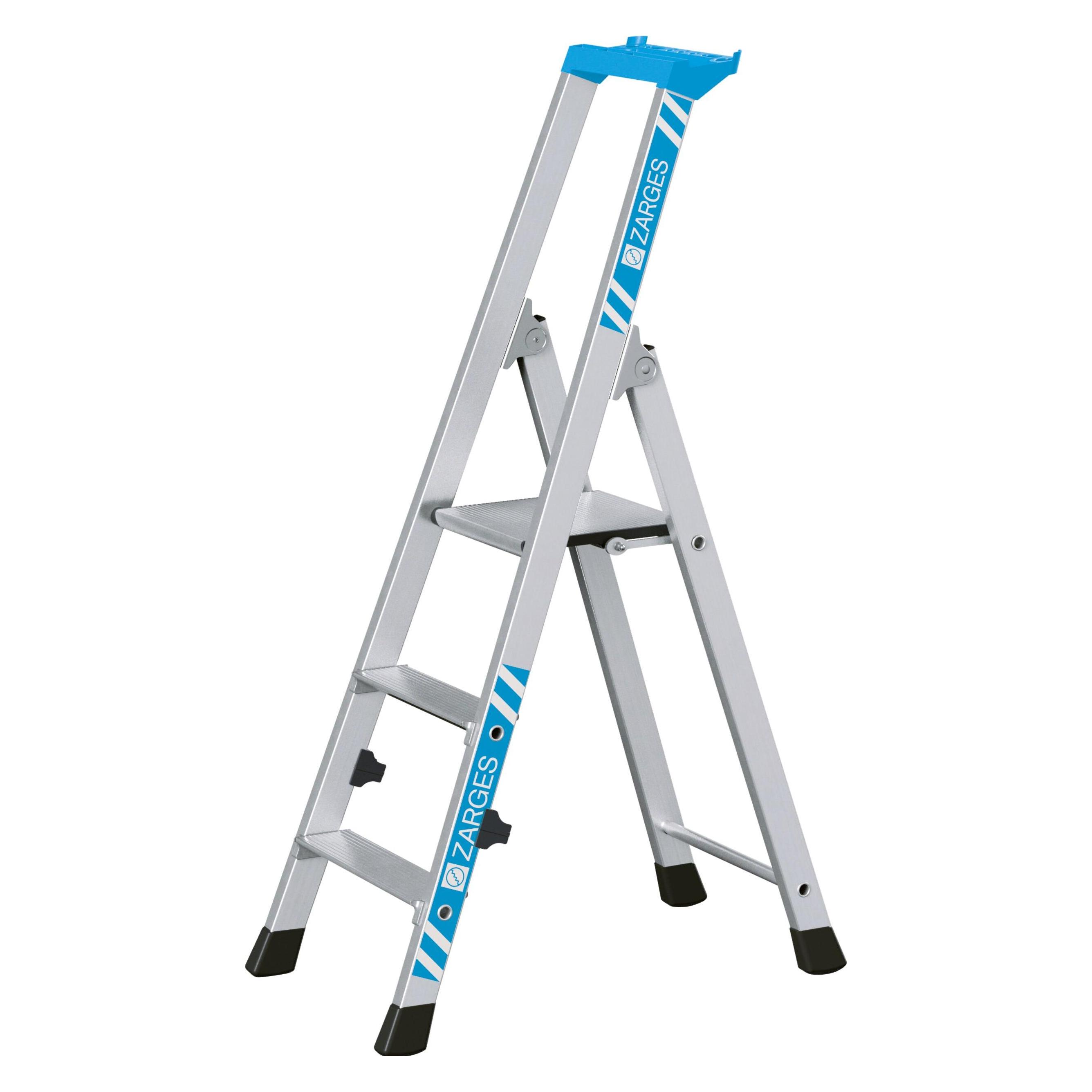Zarges Leiter 3-Stufen Aluminium bis 1.22m, Höhe 2.6m (Stehleiter) (42453)