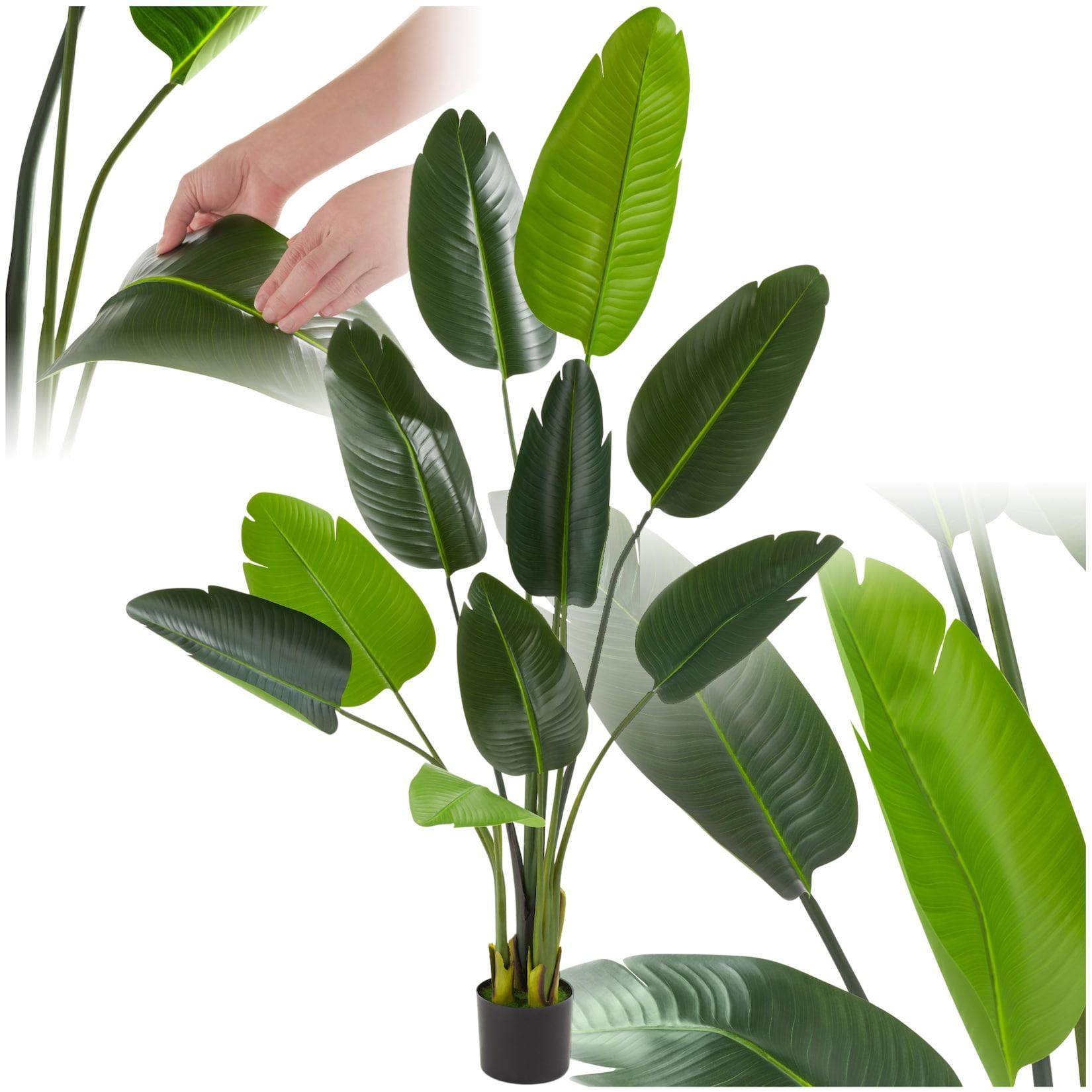 tectake® Künstlicher Paradiesvogelbaum, verschiedene Größen, mit großen PEVA-Blättern, stabiler Kunststoff-Blumentopf