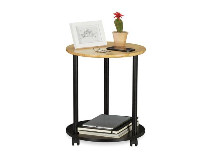 Relaxdays Bijzettafel rond met wielen